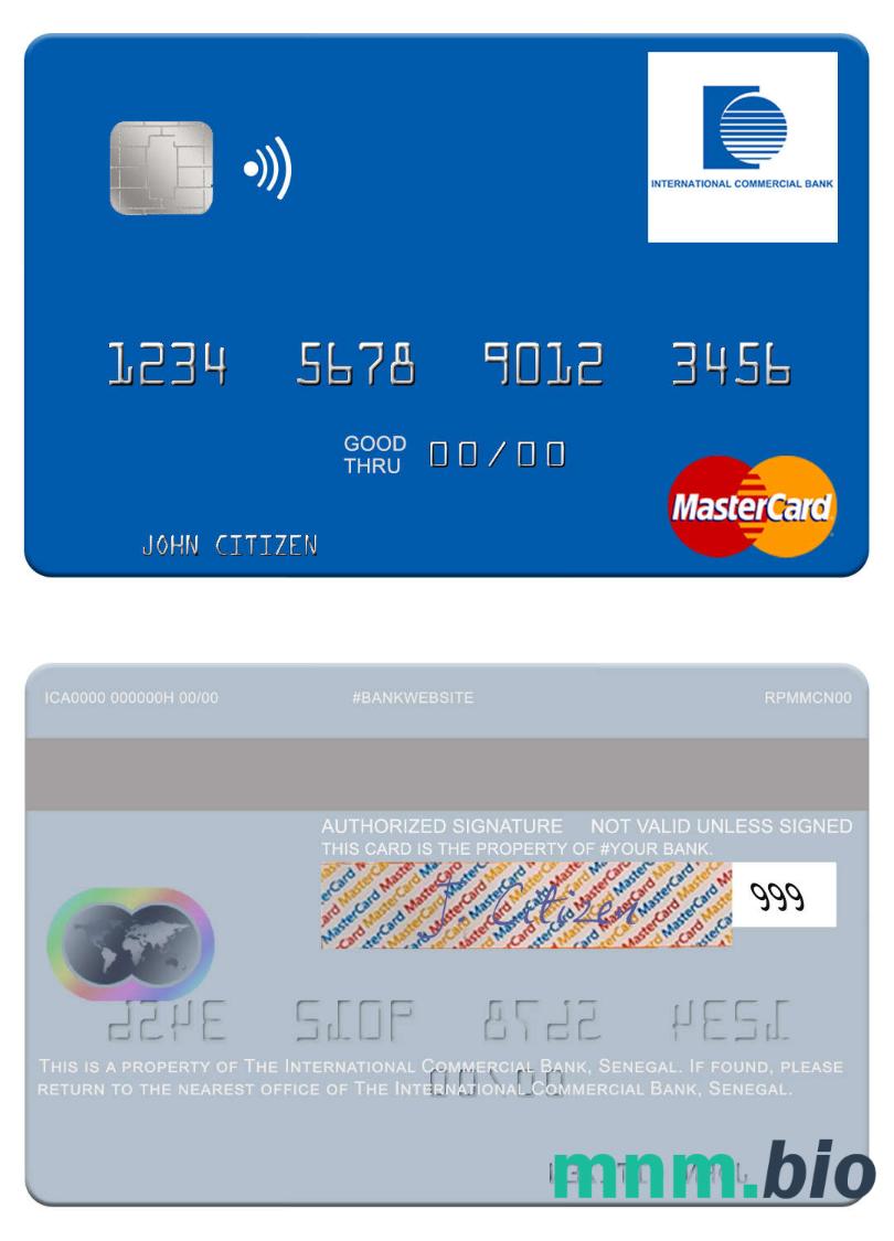 Senegal The International Commercial Bank przykład karty mastercard w formacie PSD
